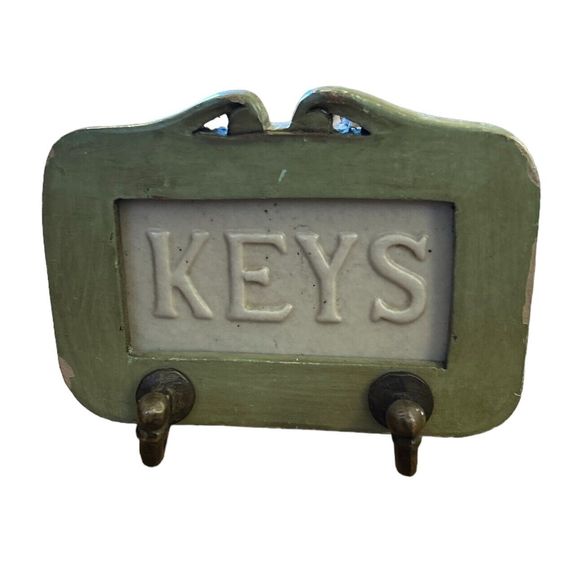 Rustic Wood and Ceramic Wall Key Holder with Hooks - Picture 1 of 4